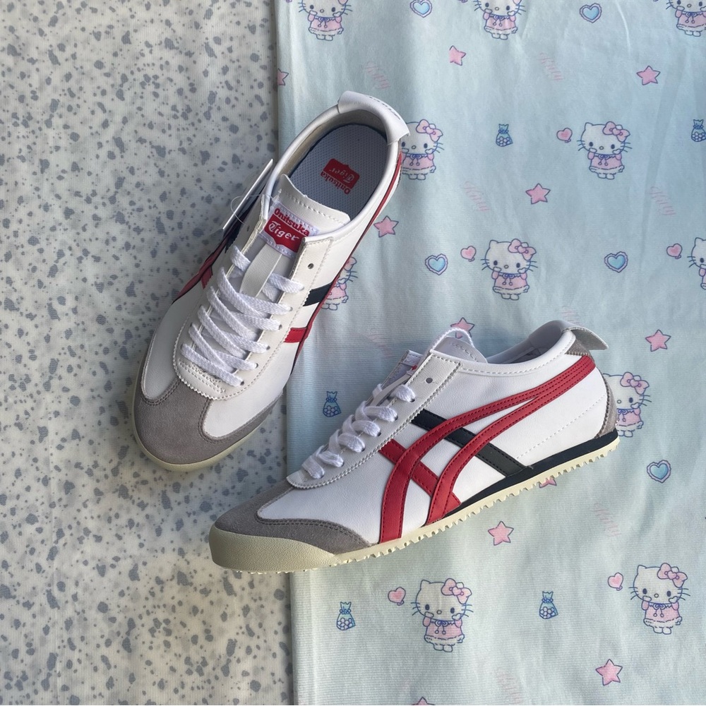 Onitsuka Tiger Mexico 66 Sneakers in White with Red Stripes